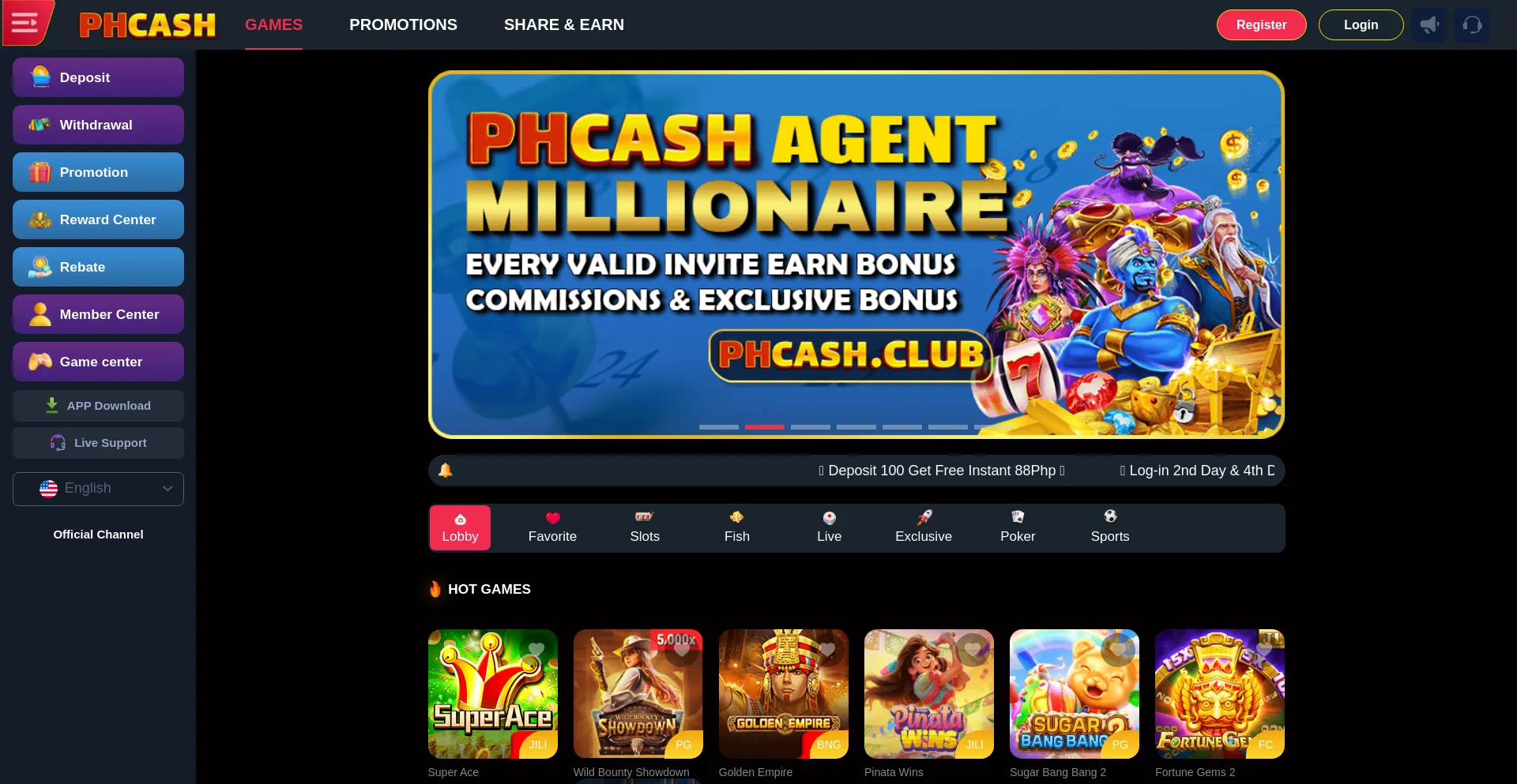 Website screenshot of Phcash68.com
