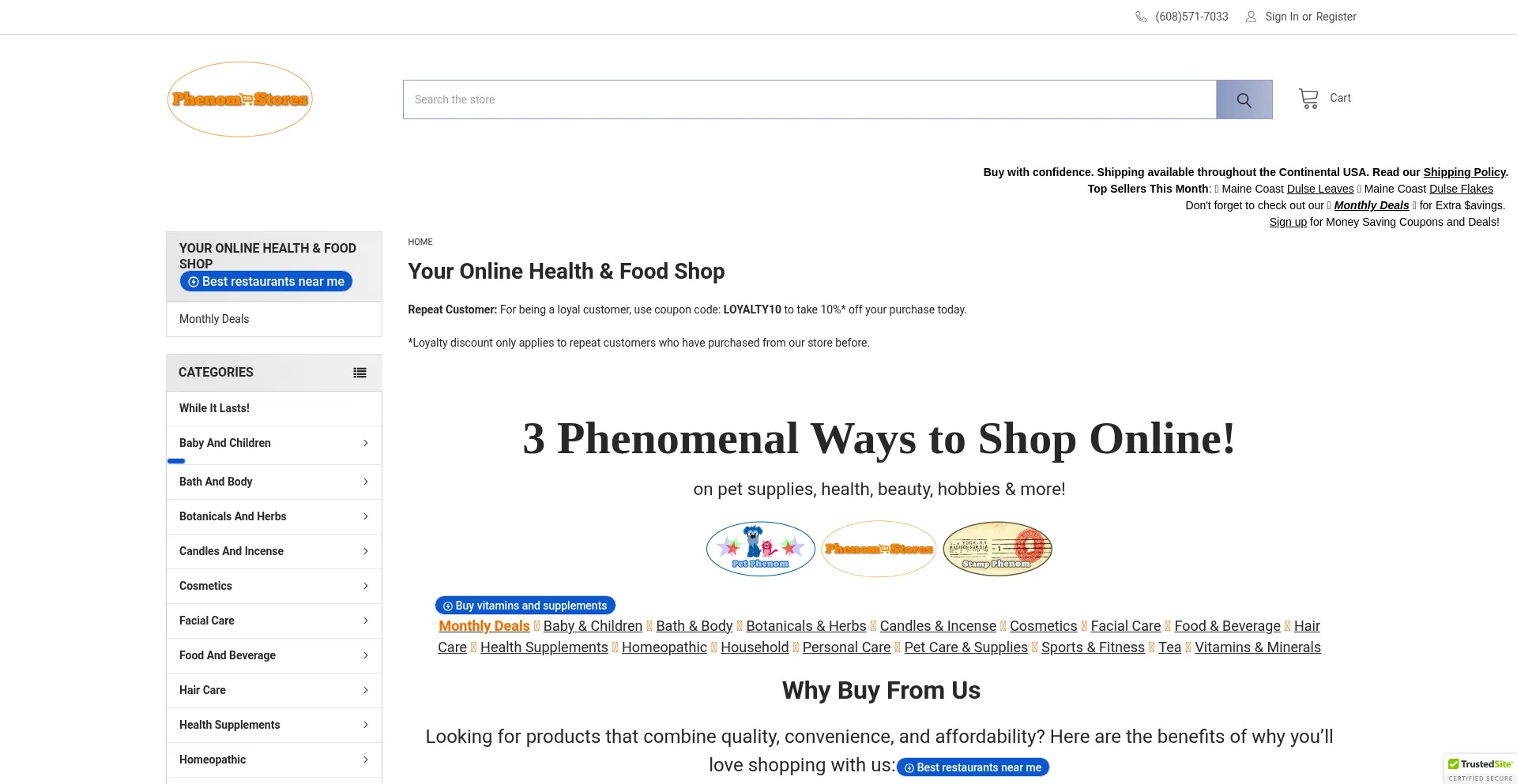 Website screenshot of Phenomstores.com
