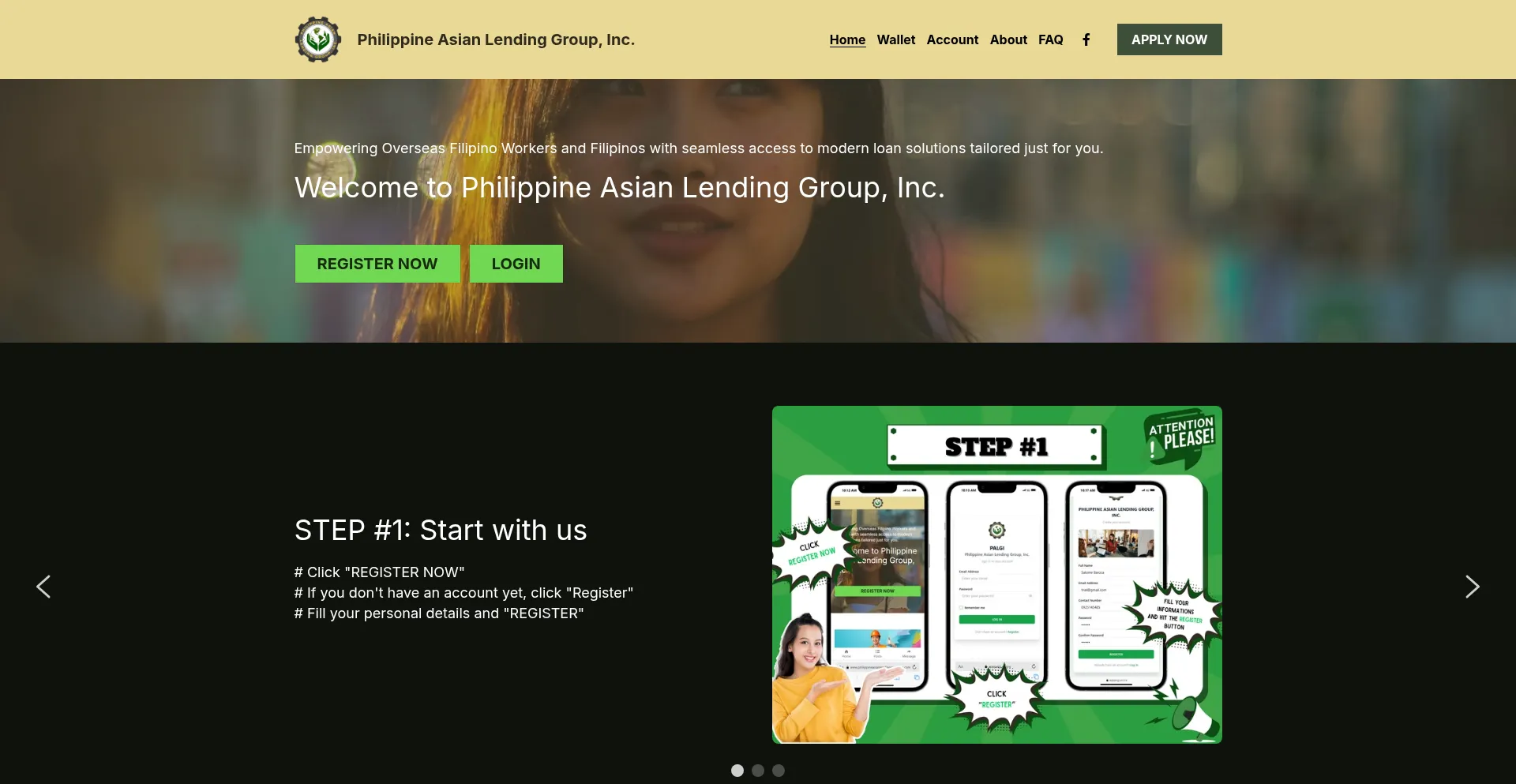Website screenshot of Philippineasianlendinggroupinc.com