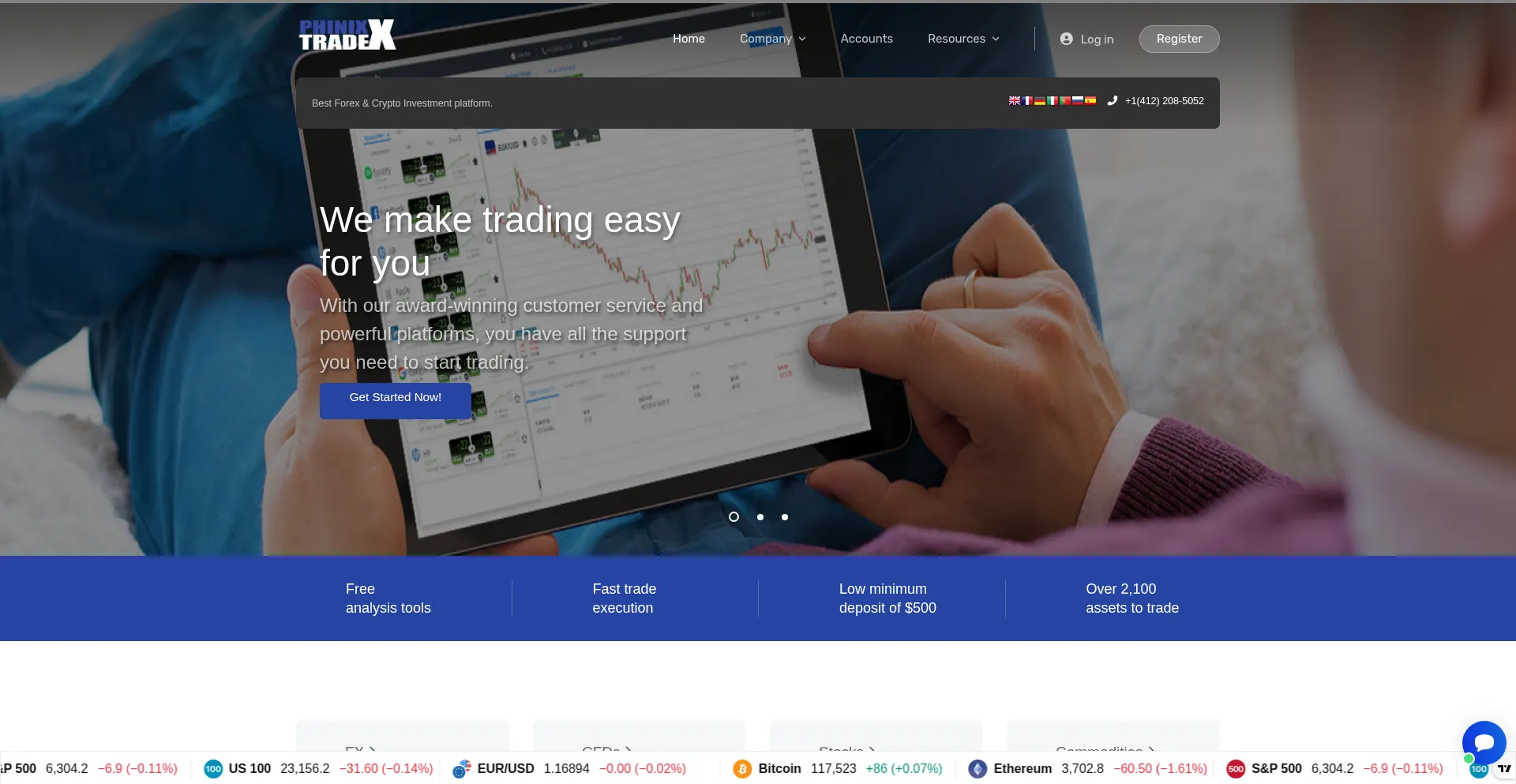 Website screenshot of Phinixtradex.com