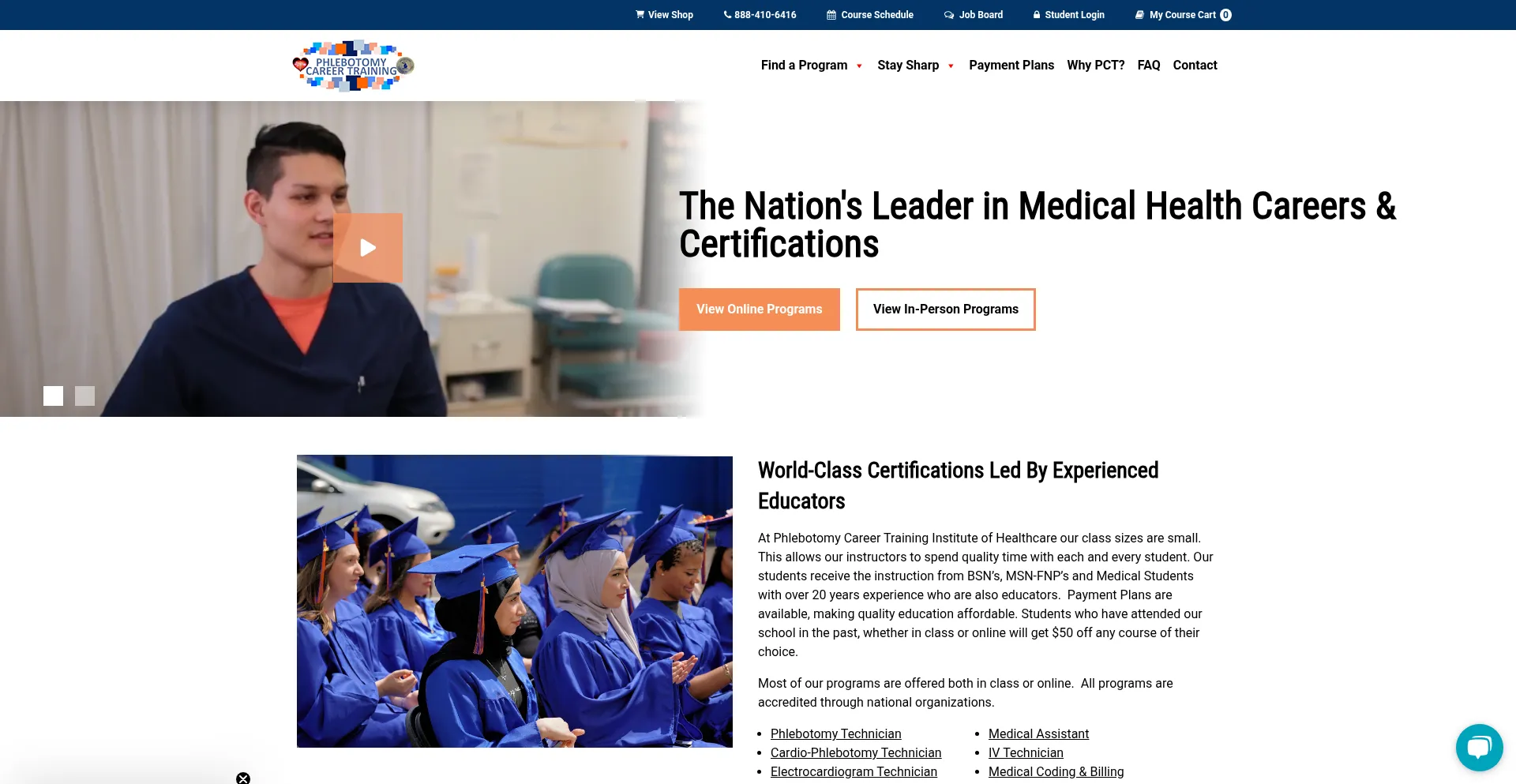 Website screenshot of Phlebotomycareertraining.com