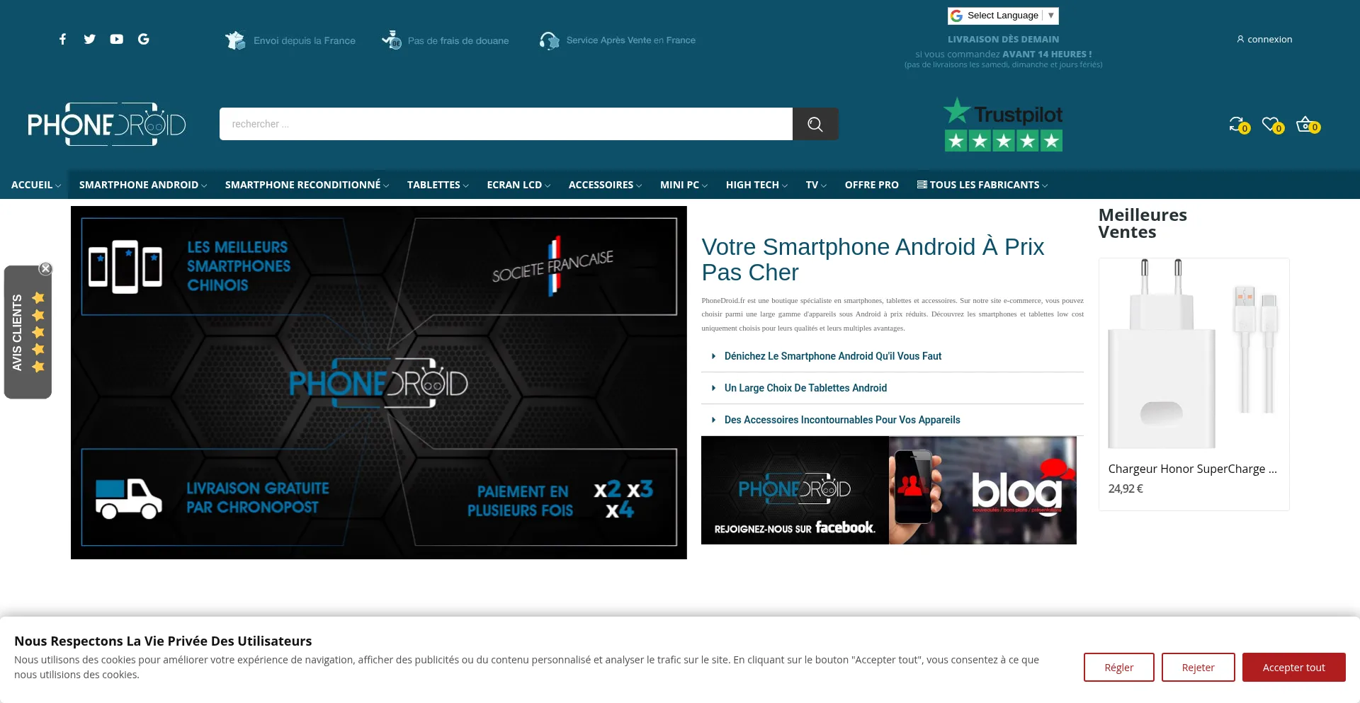 Website screenshot of Phonedroid.fr