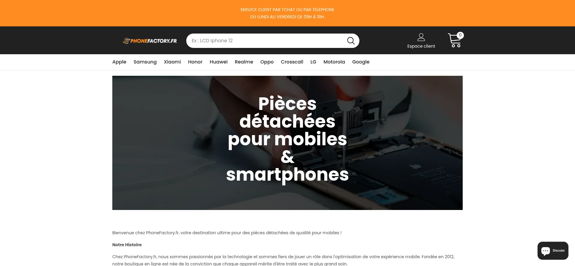 Website screenshot of Phonefactory.fr