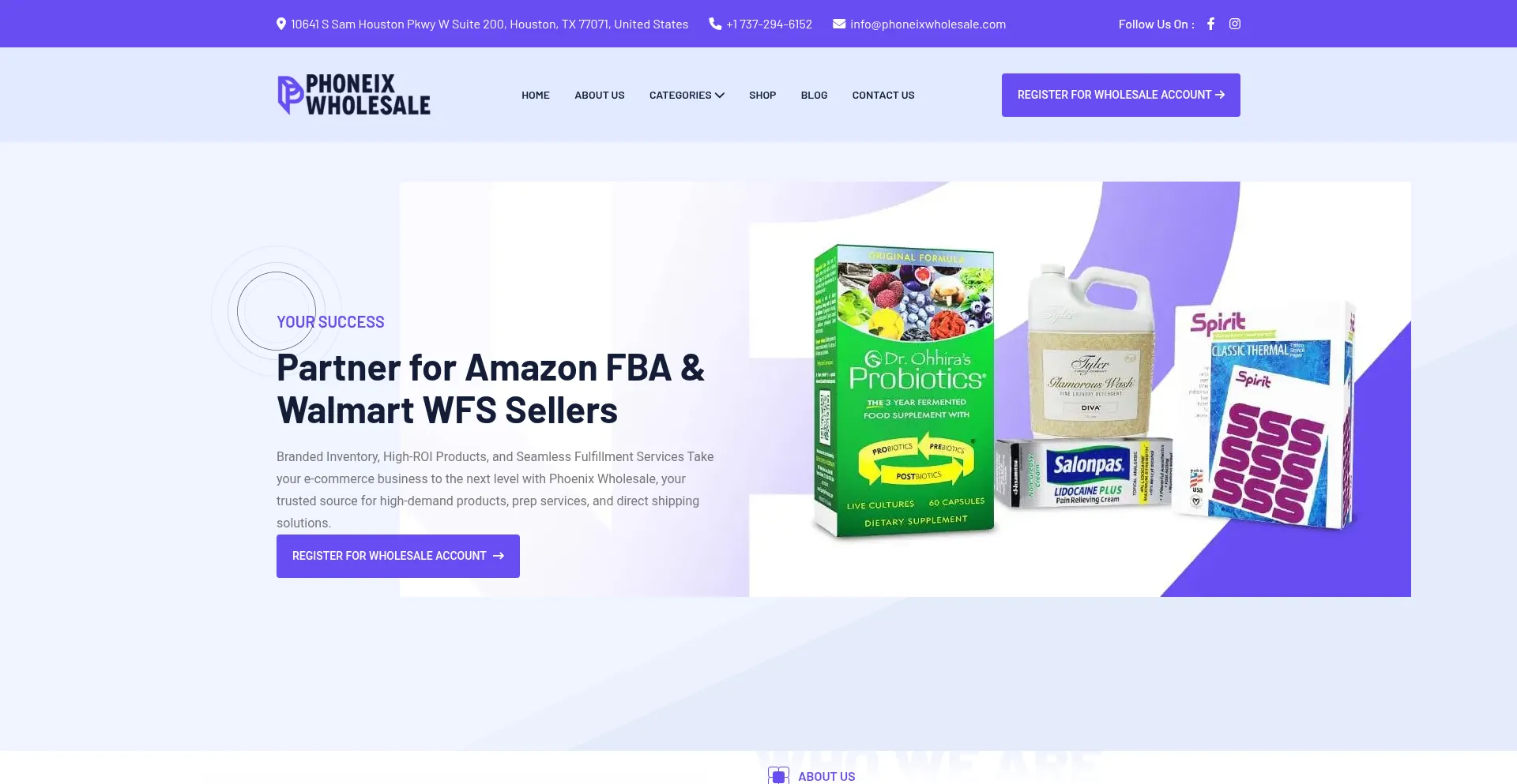 Website screenshot of Phoneixwholesale.com