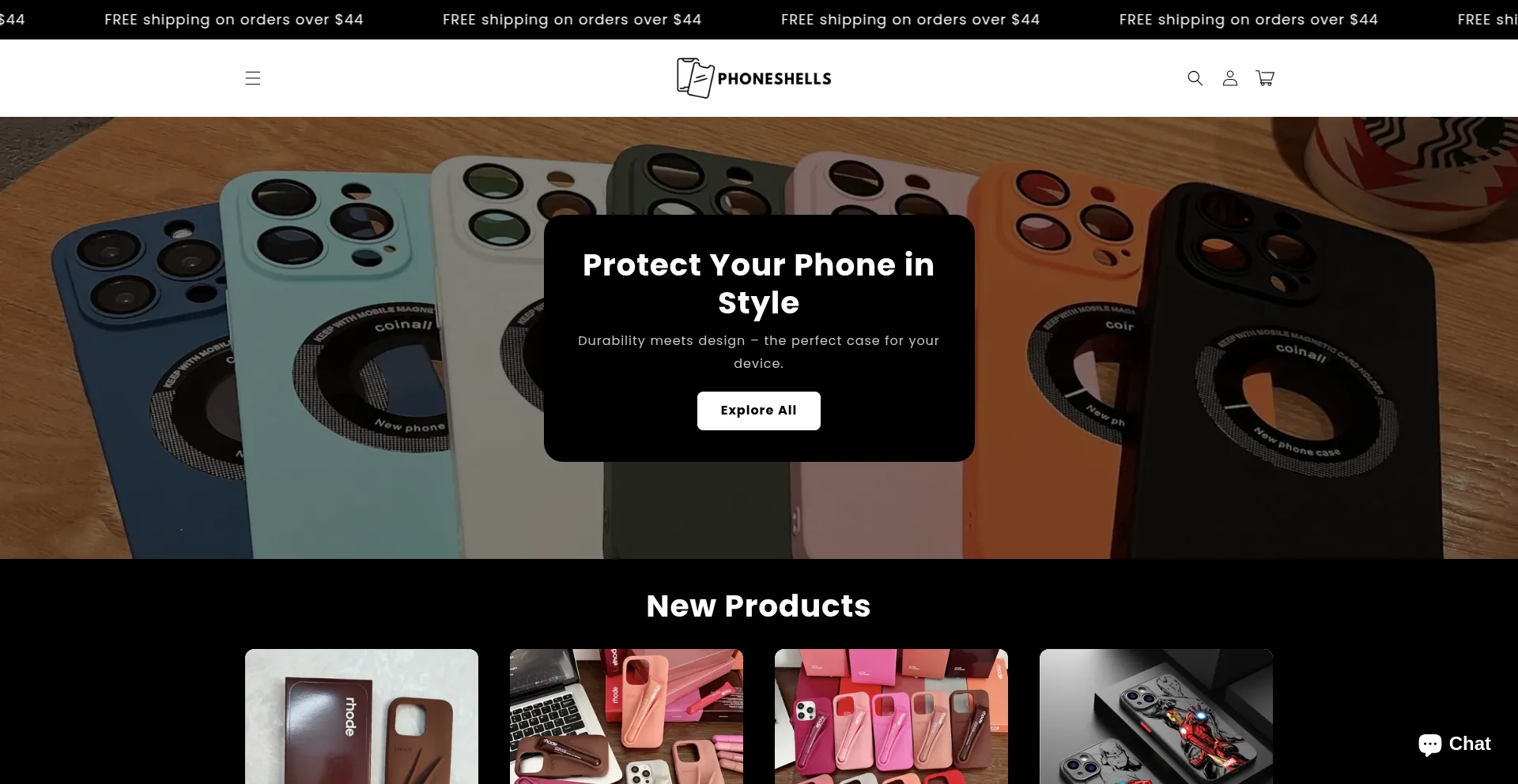 Website screenshot of Phoneshells.com