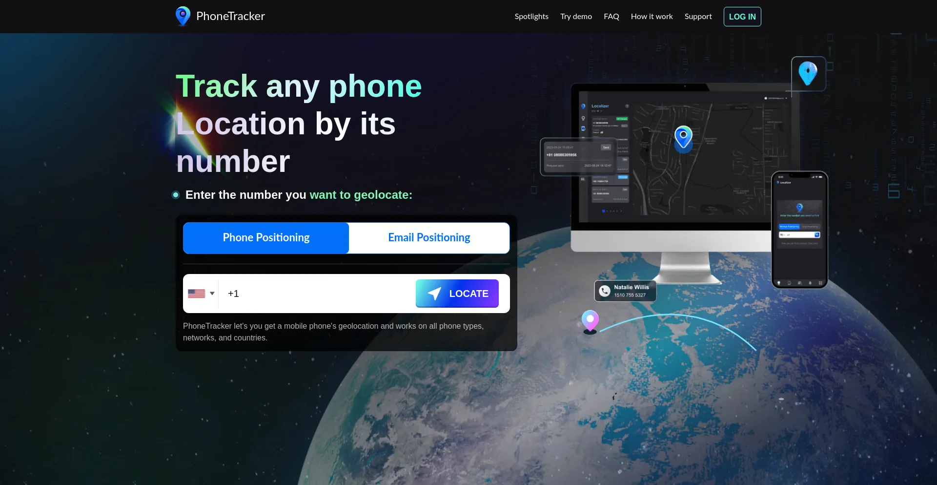 Website screenshot of Phonetracker.online