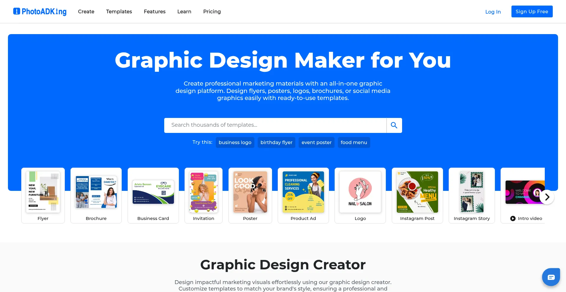 Website screenshot of Photoadking.com