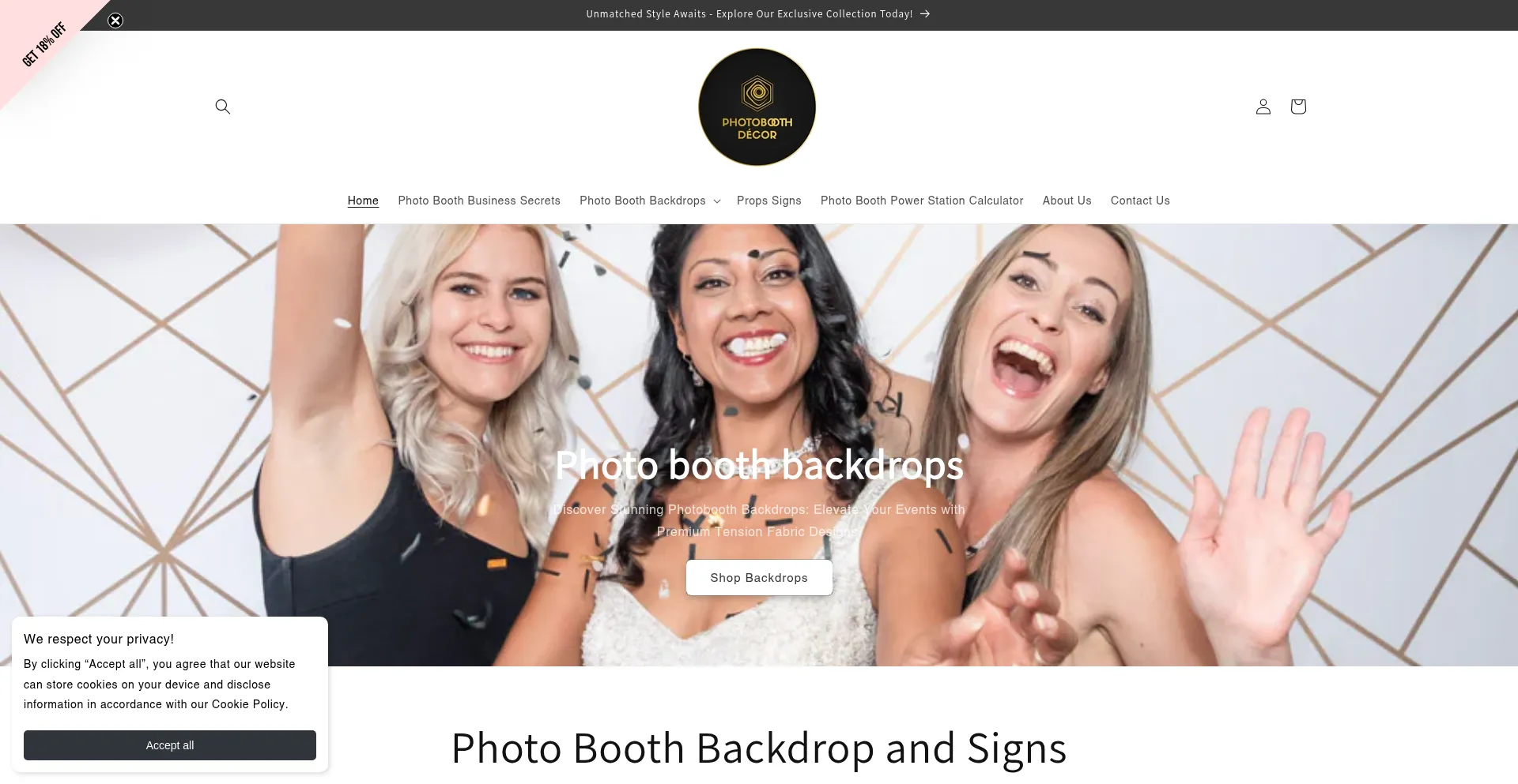 Website screenshot of Photoboothdecor.com