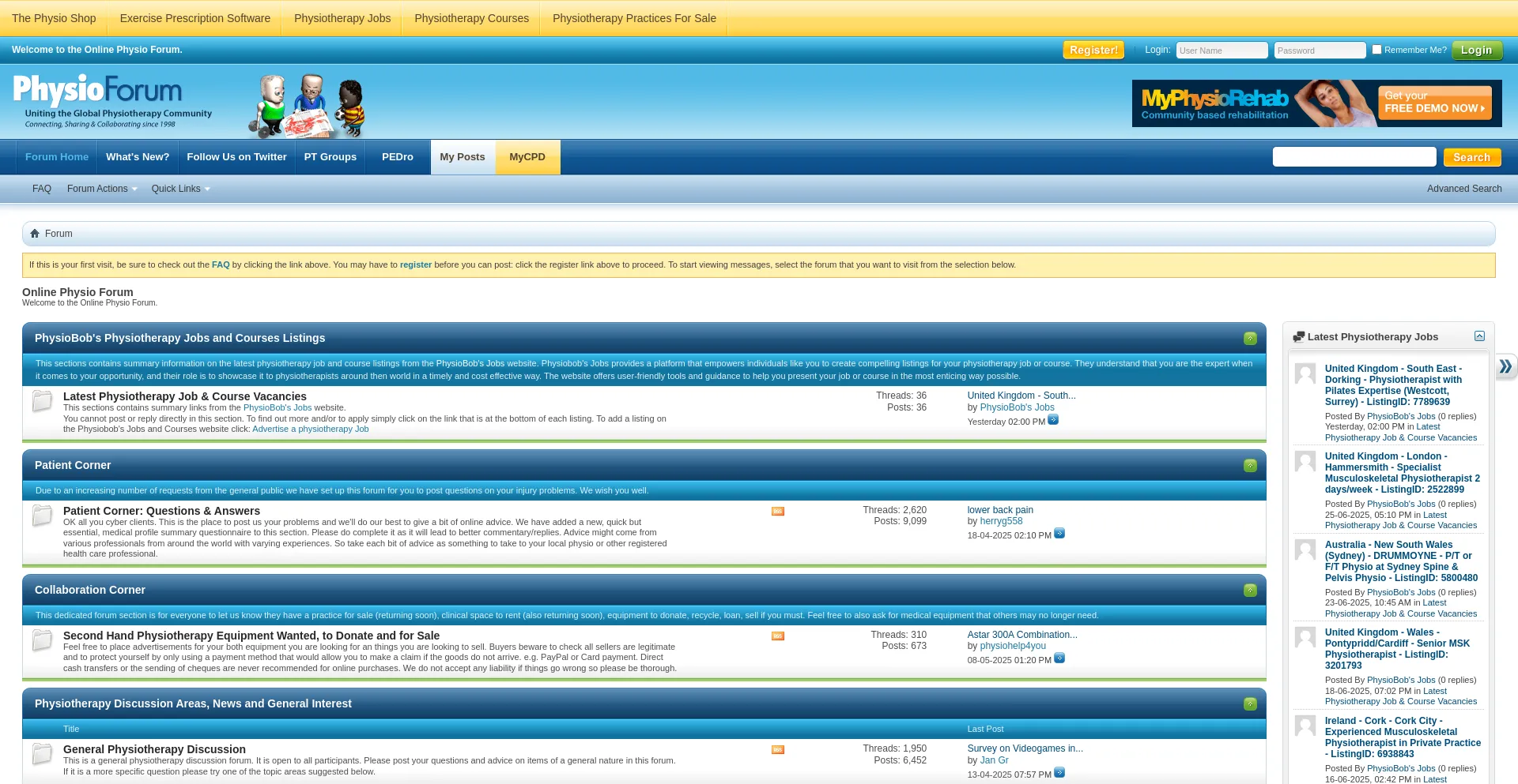 Website screenshot of Physiobase.com
