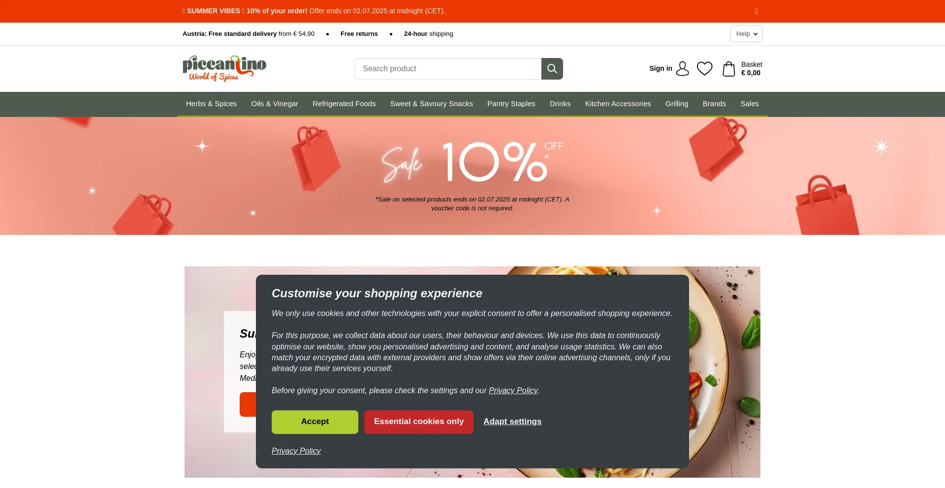 Website screenshot of Piccantino.com