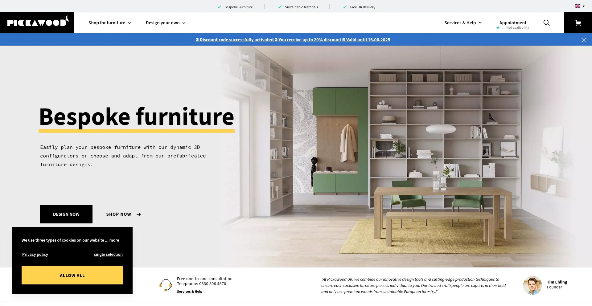 Website screenshot of Pickawood.com