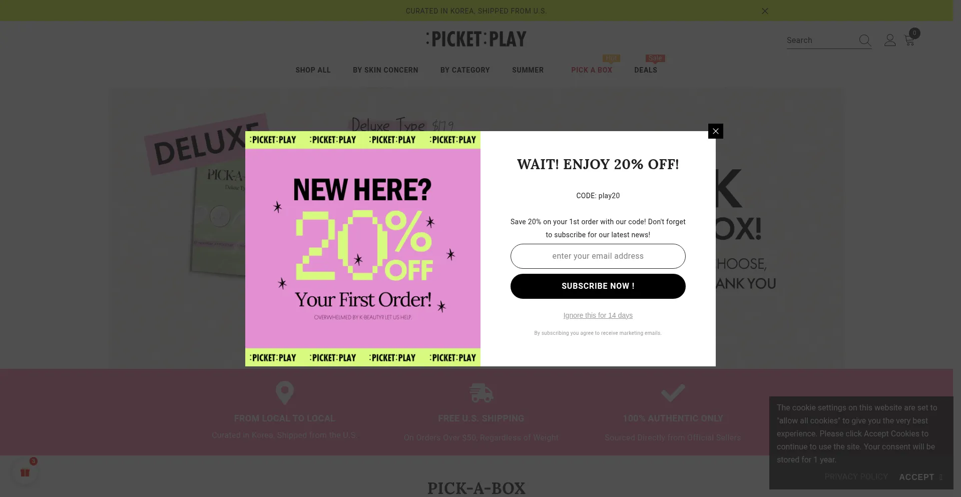 Website screenshot of Picketplay.com