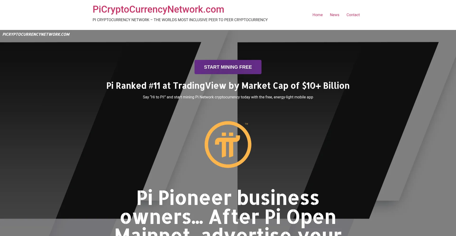 Website screenshot of Picryptocurrencynetwork.net