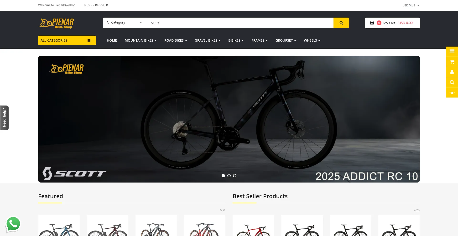Website screenshot of Pienarbikeshop.com