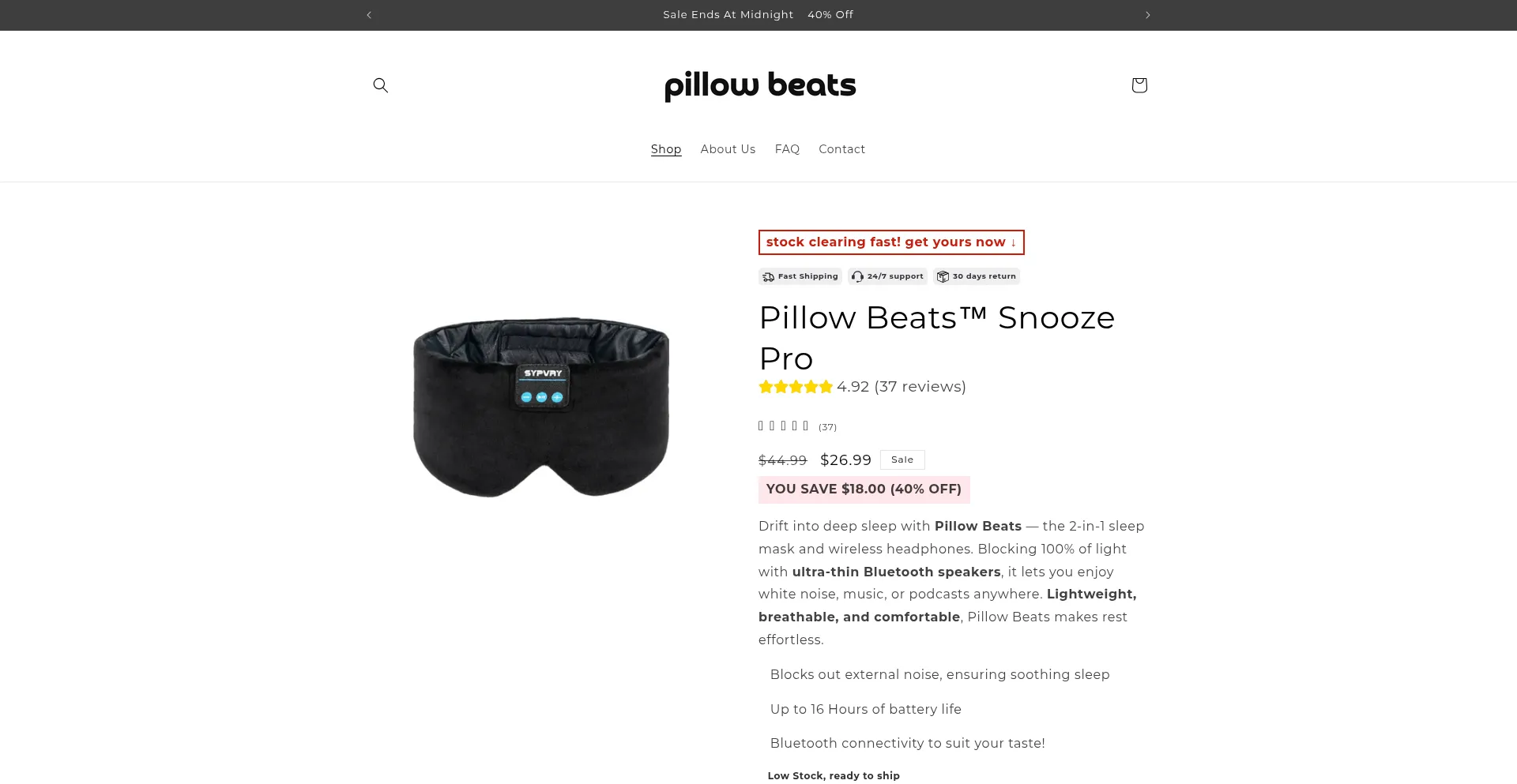 Website screenshot of Pillowbeats.com