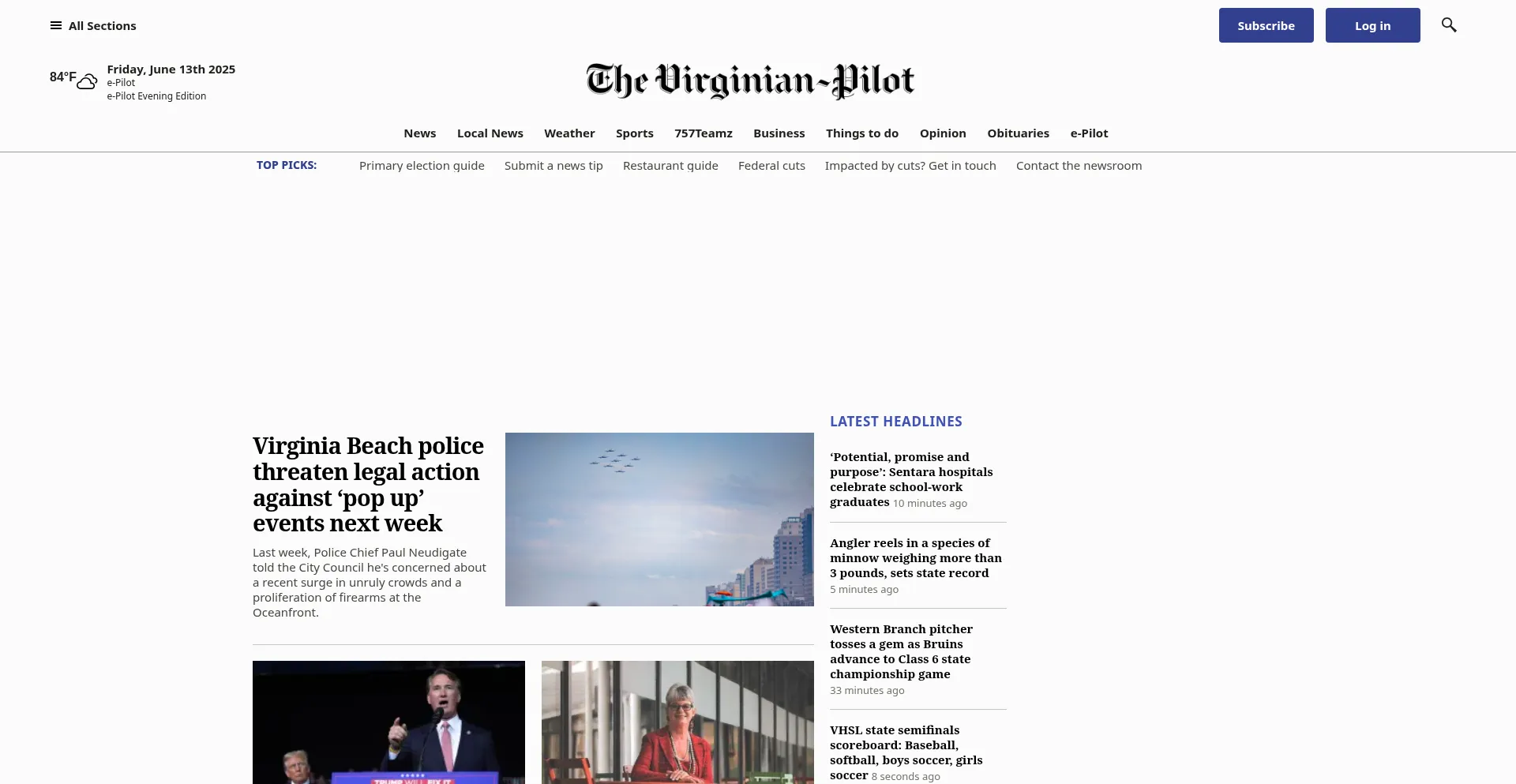 Website screenshot of Pilotonline.com