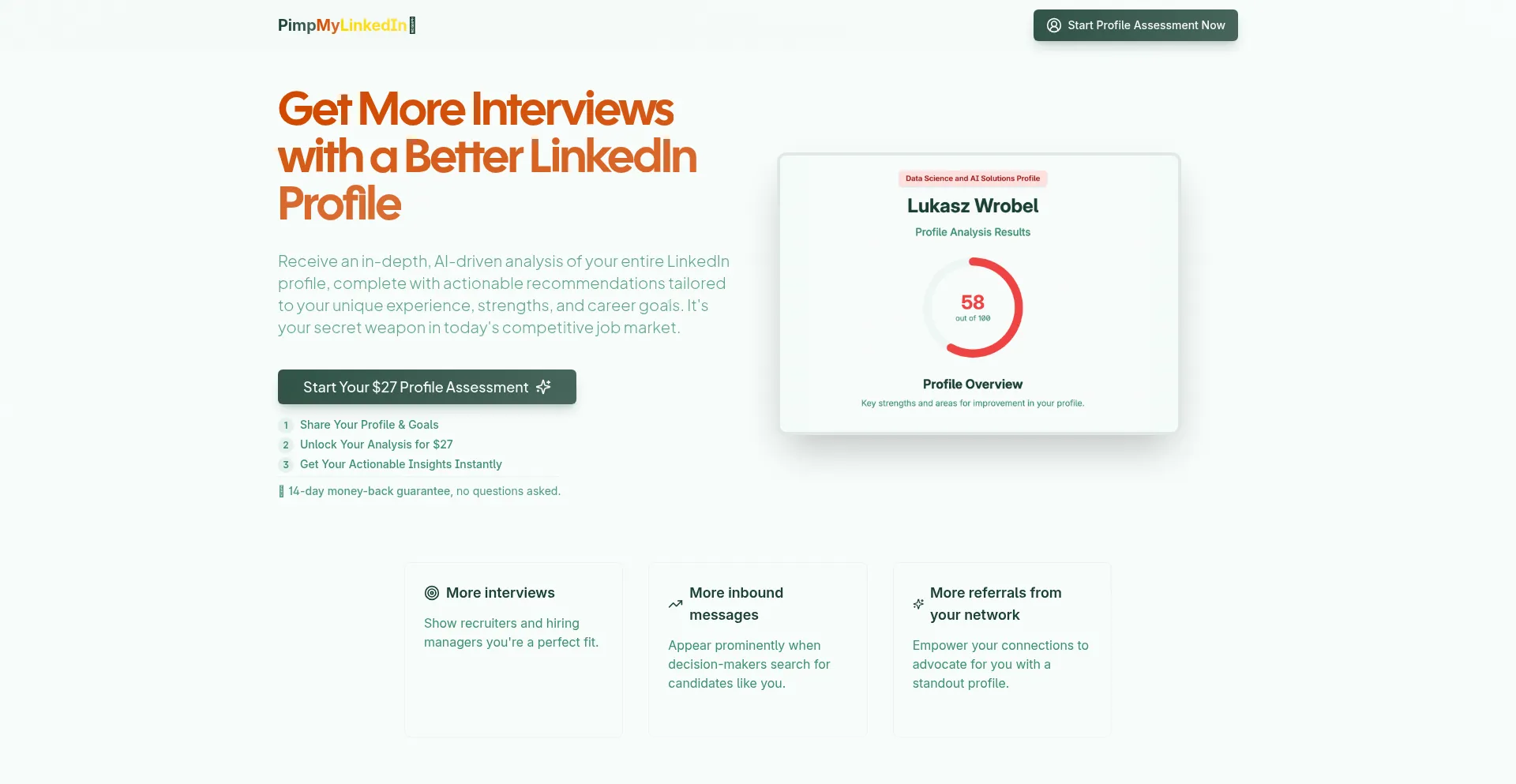 Website screenshot of Pimpmylinkedin.com