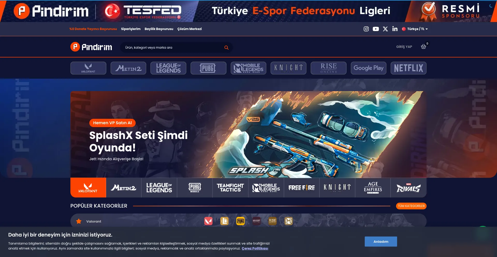 Website screenshot of Pindirim.com