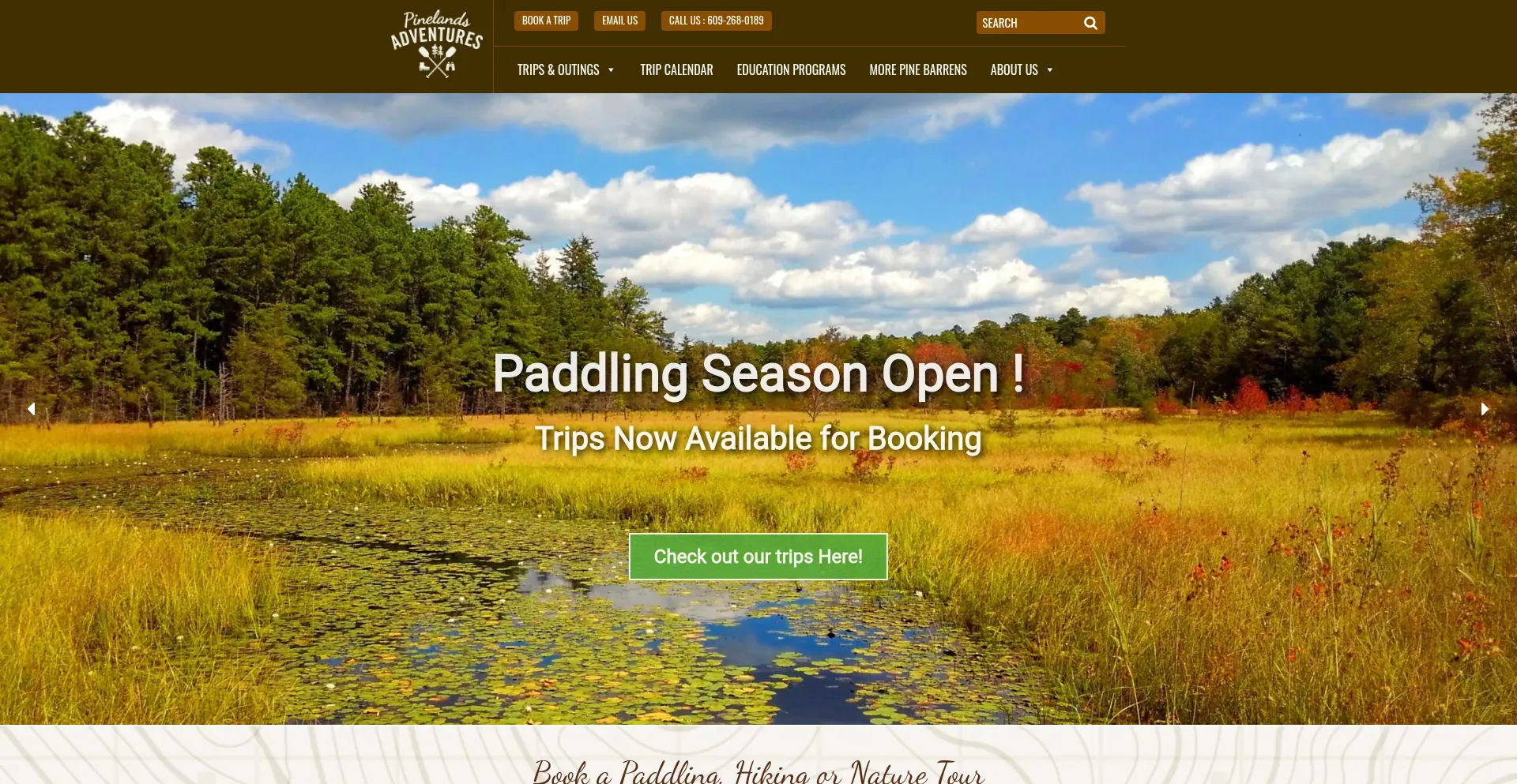 Website screenshot of Pinelandsadventures.org