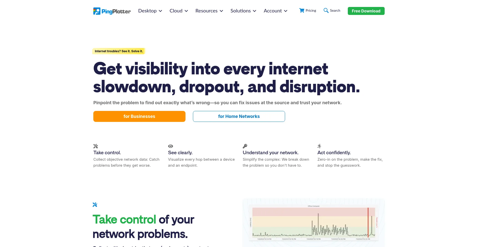 Website screenshot of Pingplotter.com