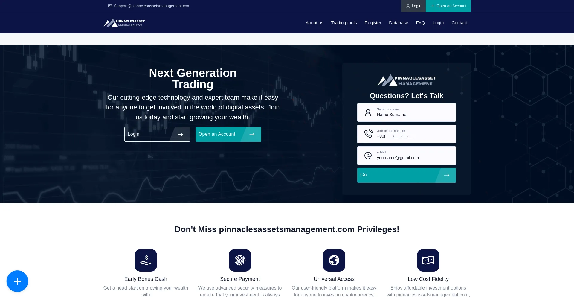 Website screenshot of Pinnaclesassetsmanagement.com