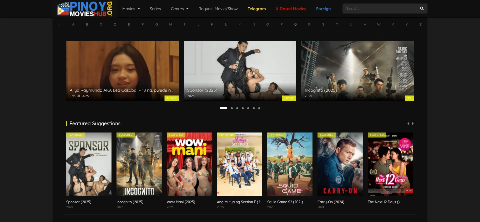 Website screenshot of Pinoymovieshub.org