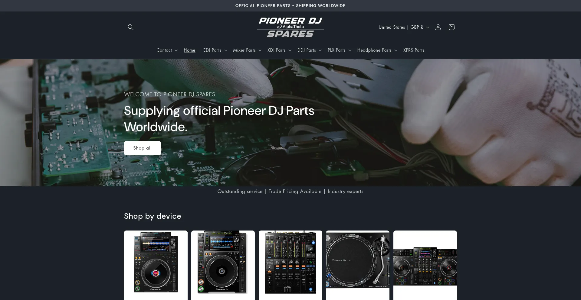 Website screenshot of Pioneerdjspares.com