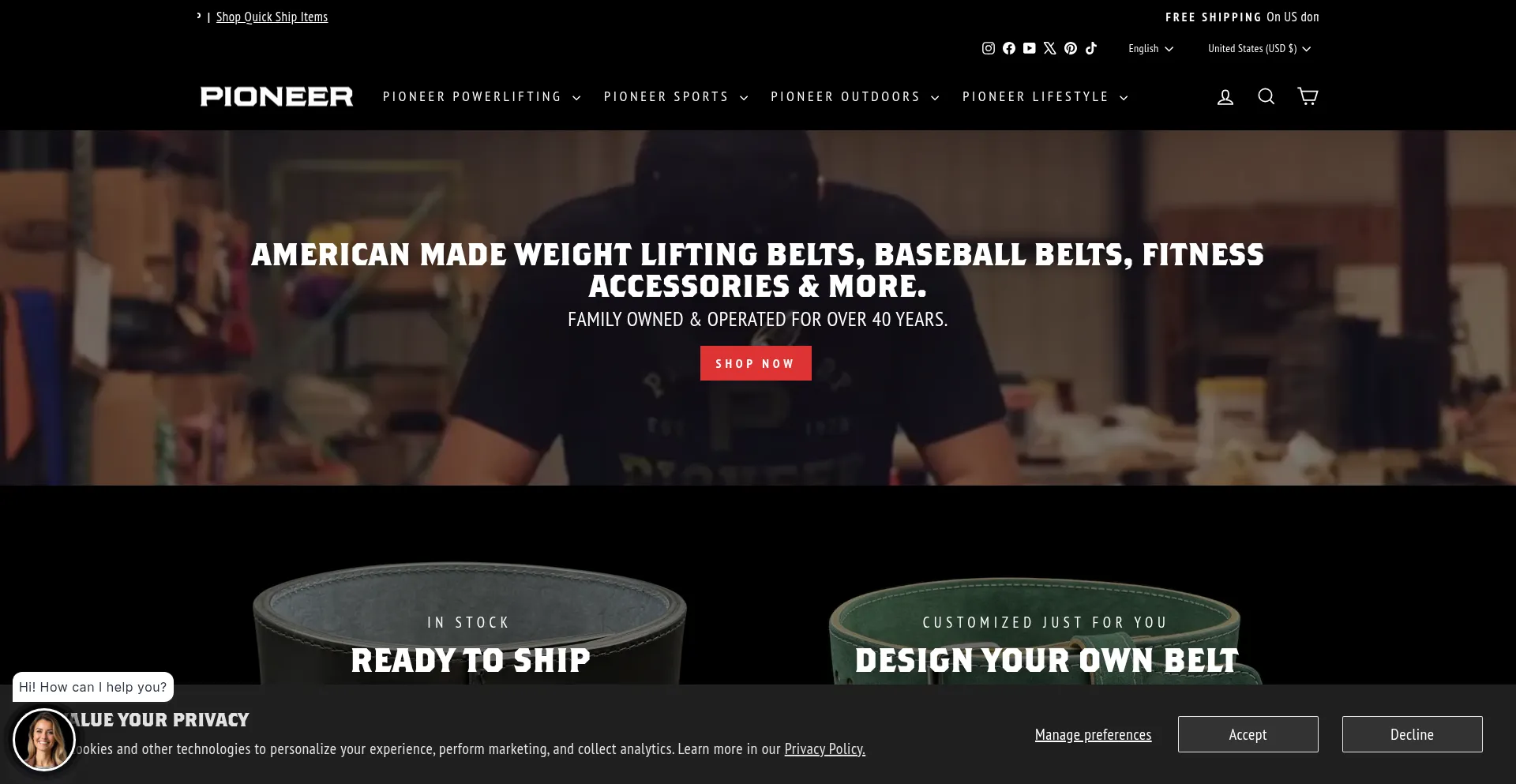 Website screenshot of Pioneerfit.com