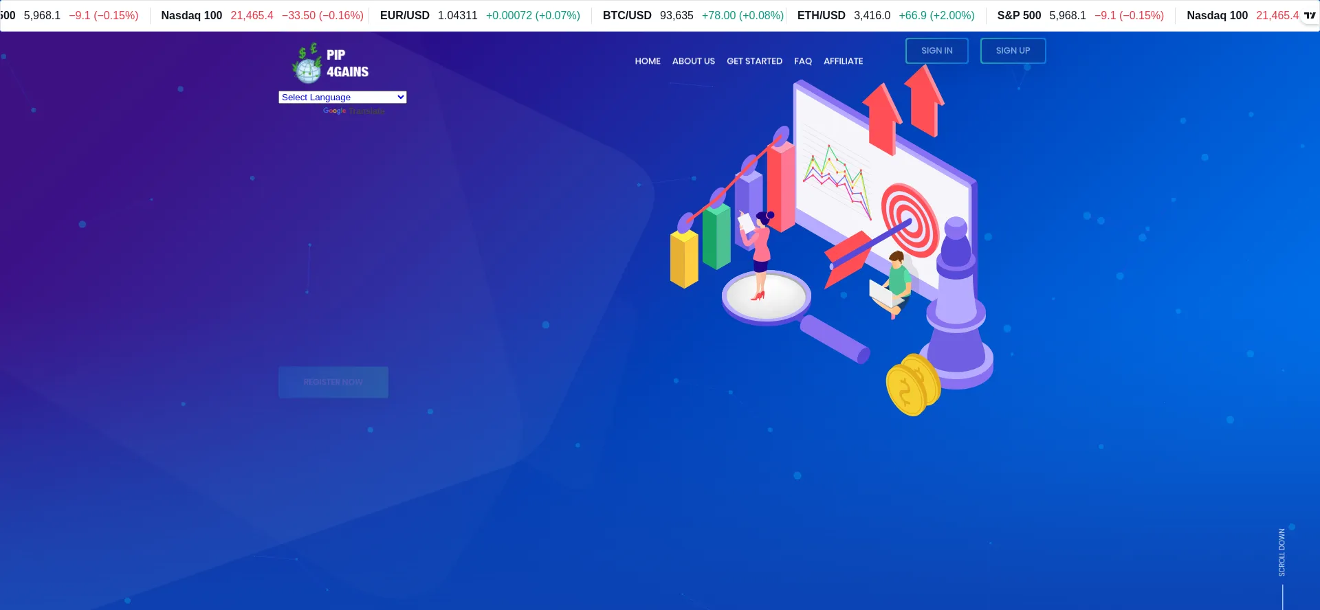 Website screenshot of Pip4gains.com