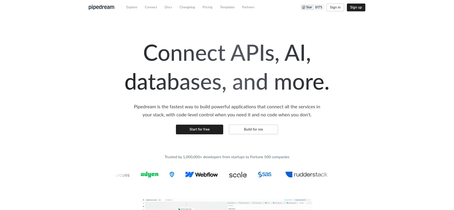 Website screenshot of Pipedream.com