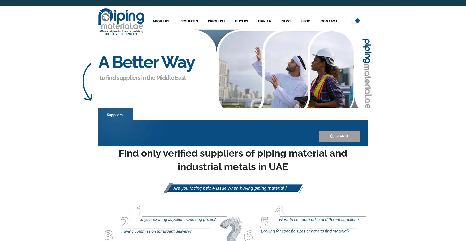 Website screenshot of Pipingmaterial.ae