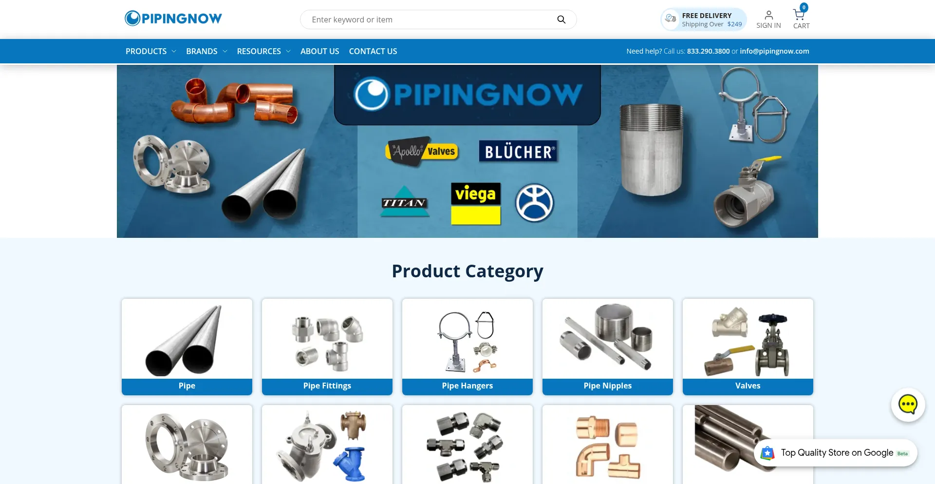 Website screenshot of Pipingnow.com