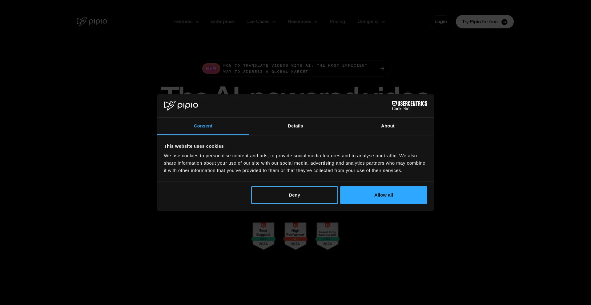Website screenshot of Pipio.ai