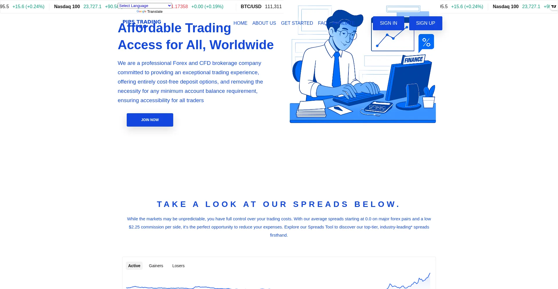Website screenshot of Pipstradingpro.com