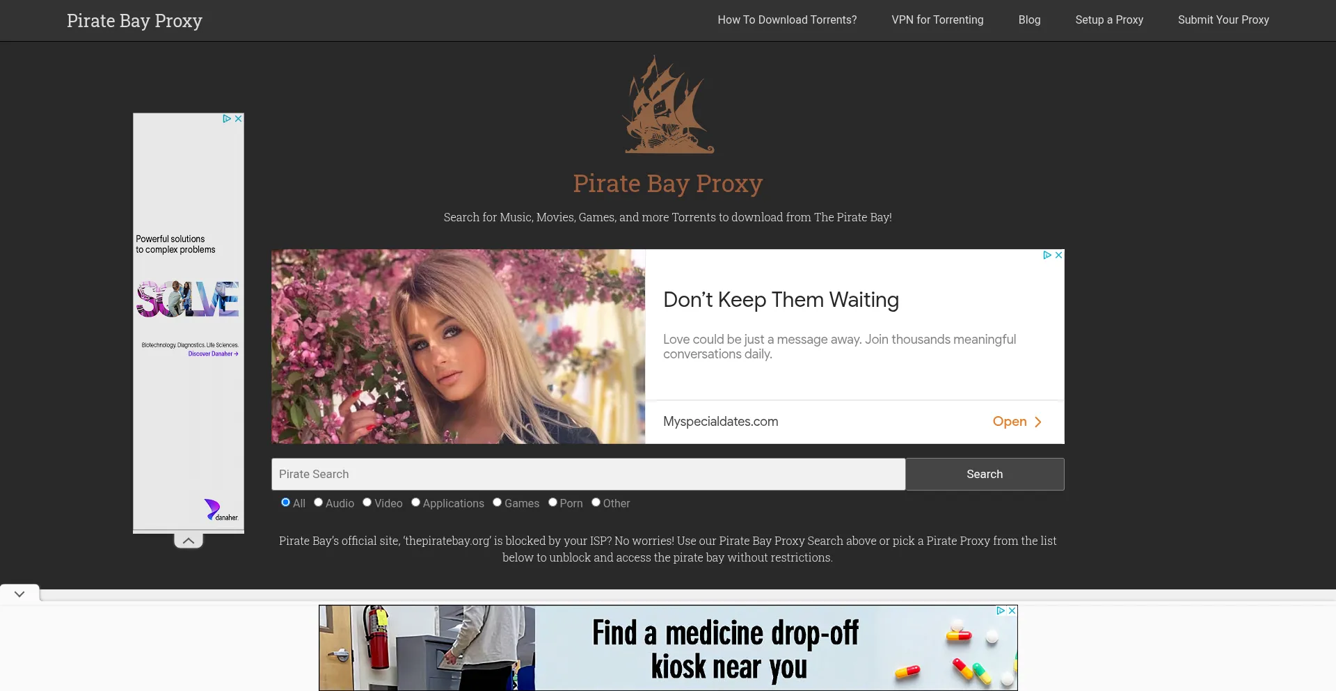 Website screenshot of Piratebayproxy.net