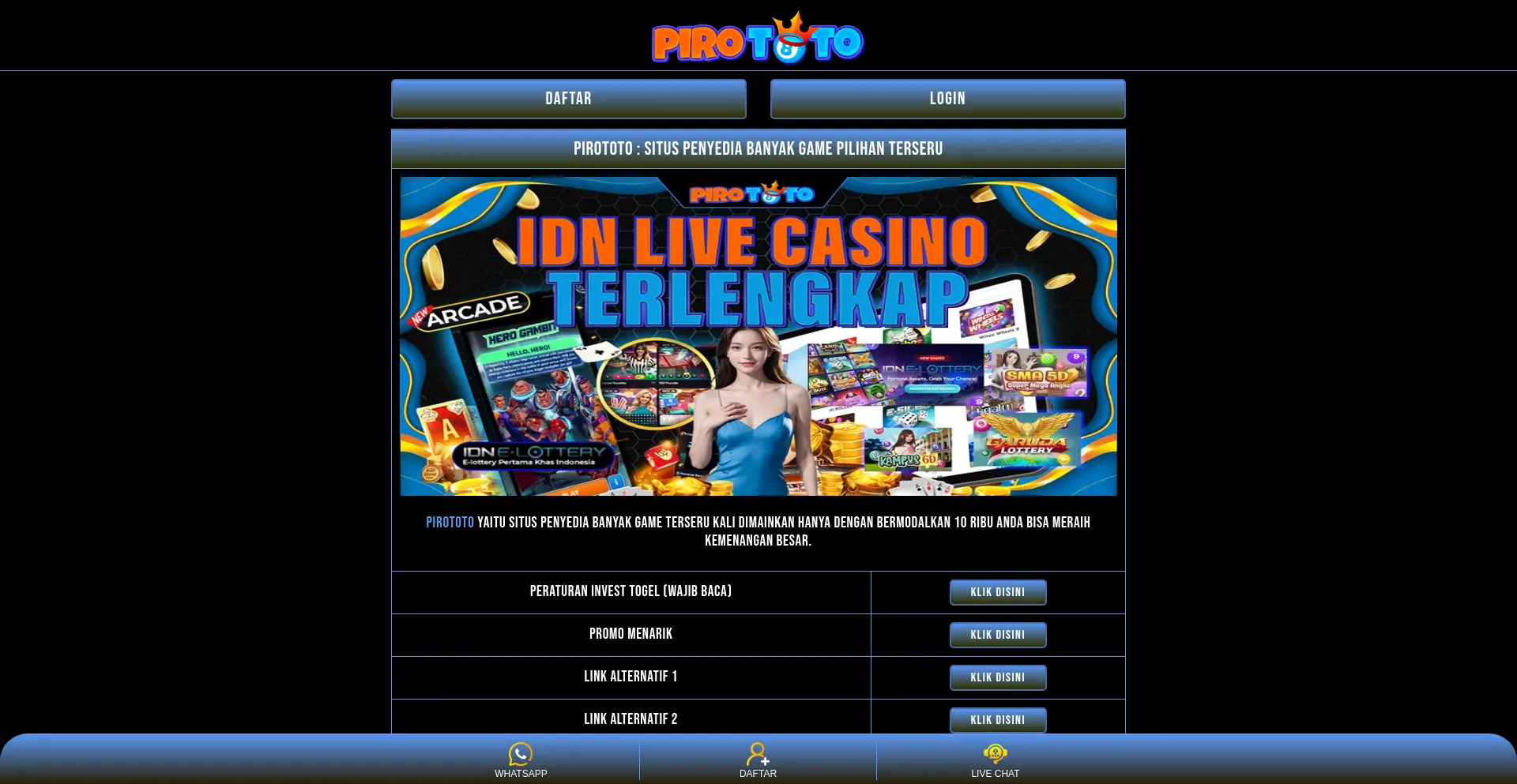 Website screenshot of Pirototo.org