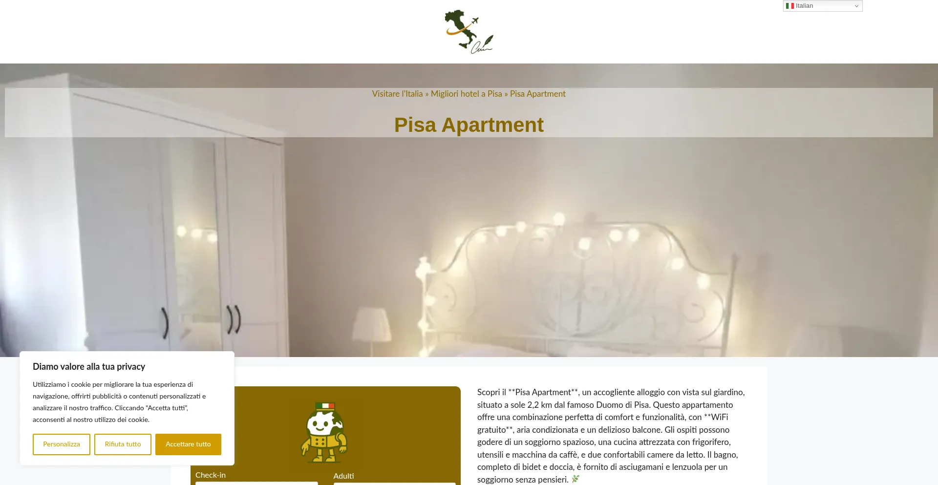 Website screenshot of Pisa-apartment.dreaminginrome.com