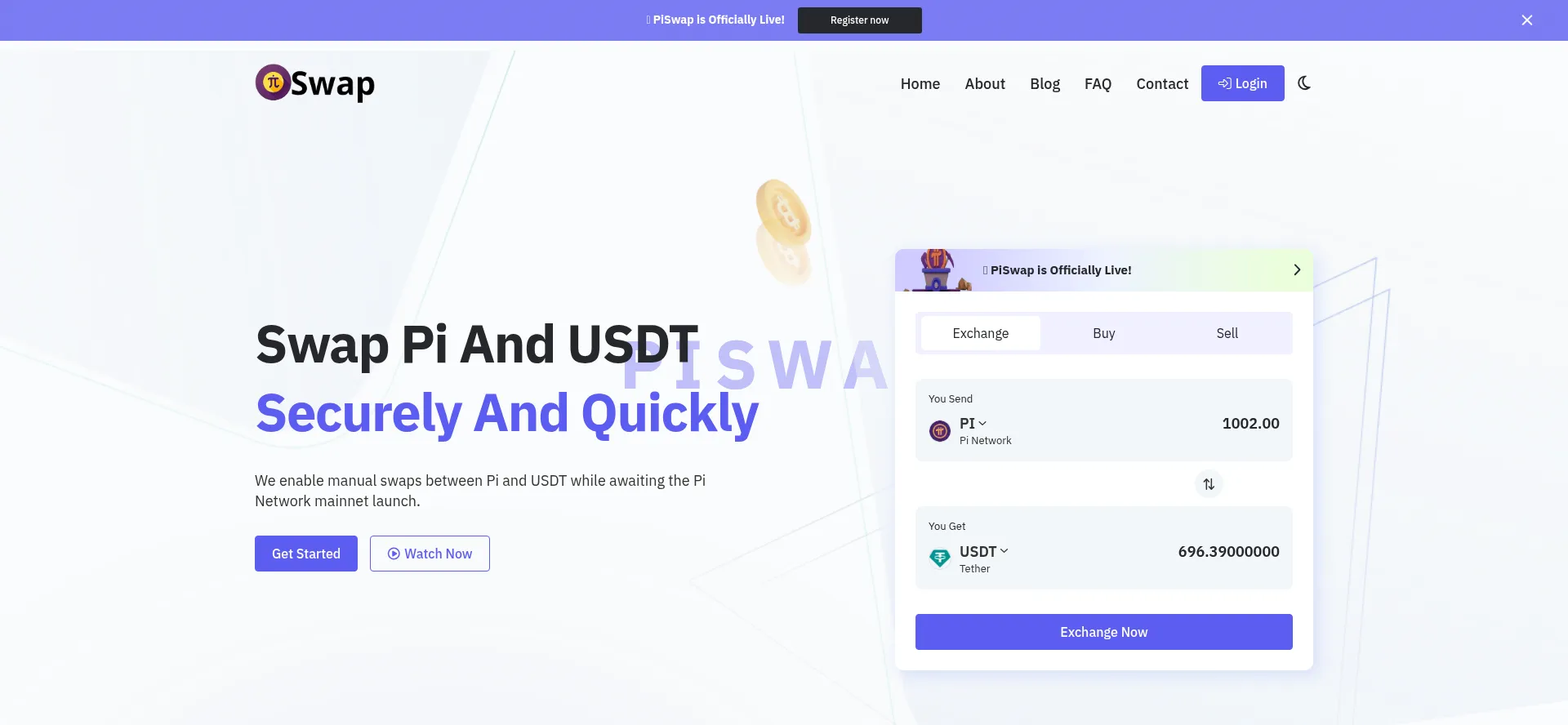 Website screenshot of Piswap.io