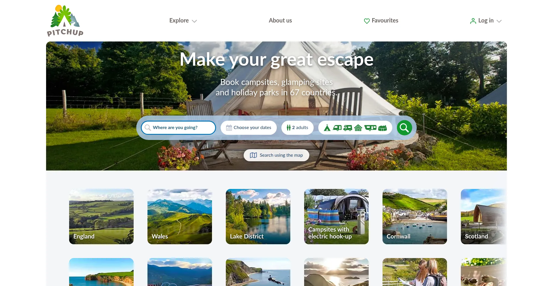 Website screenshot of Pitchup.com