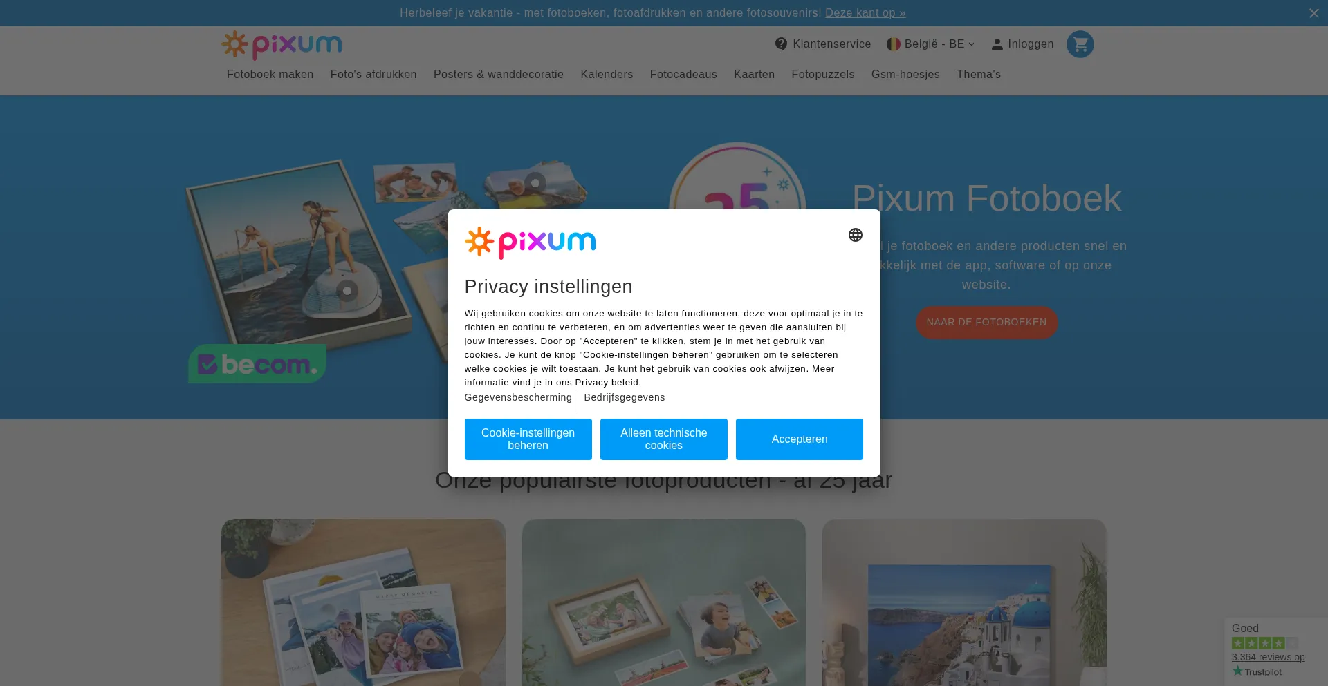 Website screenshot of Pixum.be