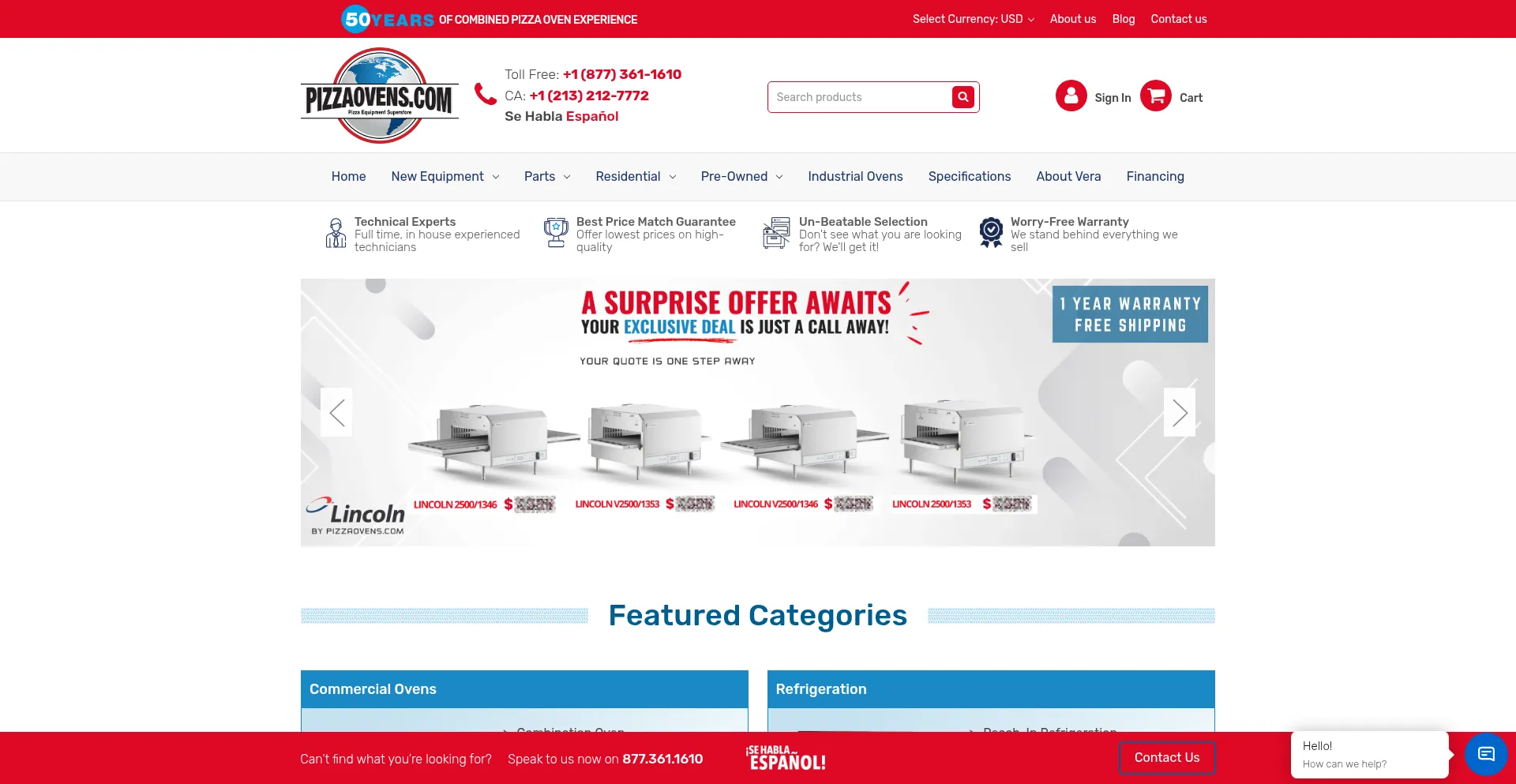 Website screenshot of Pizzaovens.com
