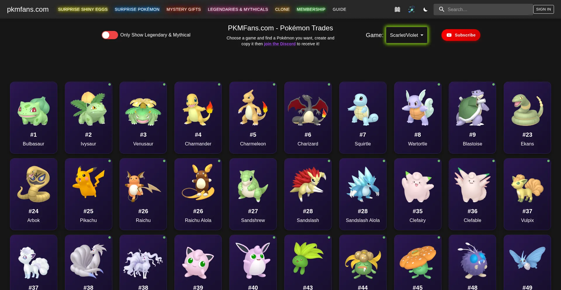 Website screenshot of Pkmfans.com