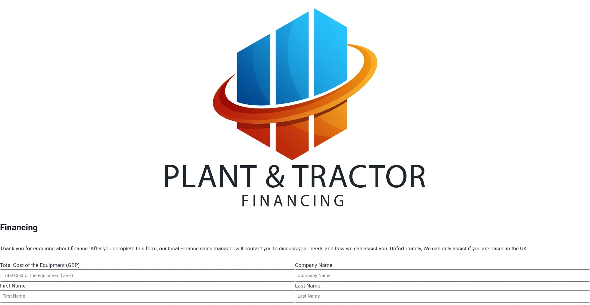 Website screenshot of Plantandtractorfinance.com