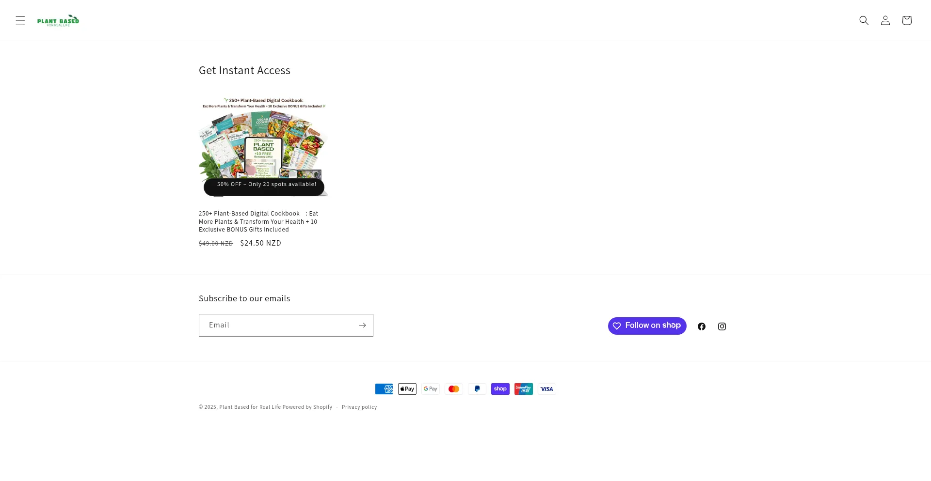 Website screenshot of Plantbasedforreallife.com