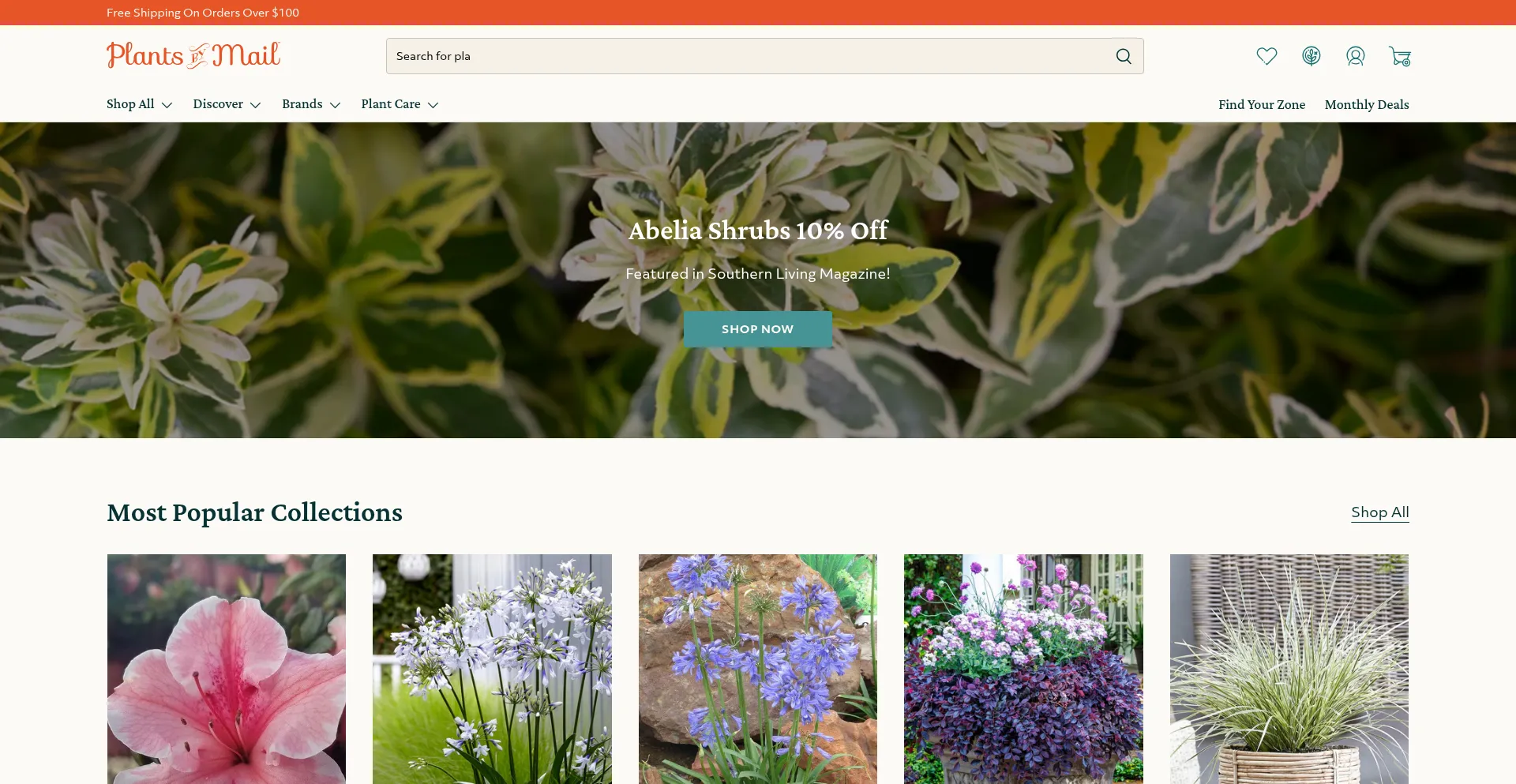 Website screenshot of Plantsbymail.com