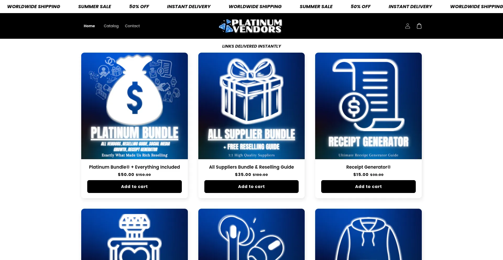 Website screenshot of Platinumvendors.com