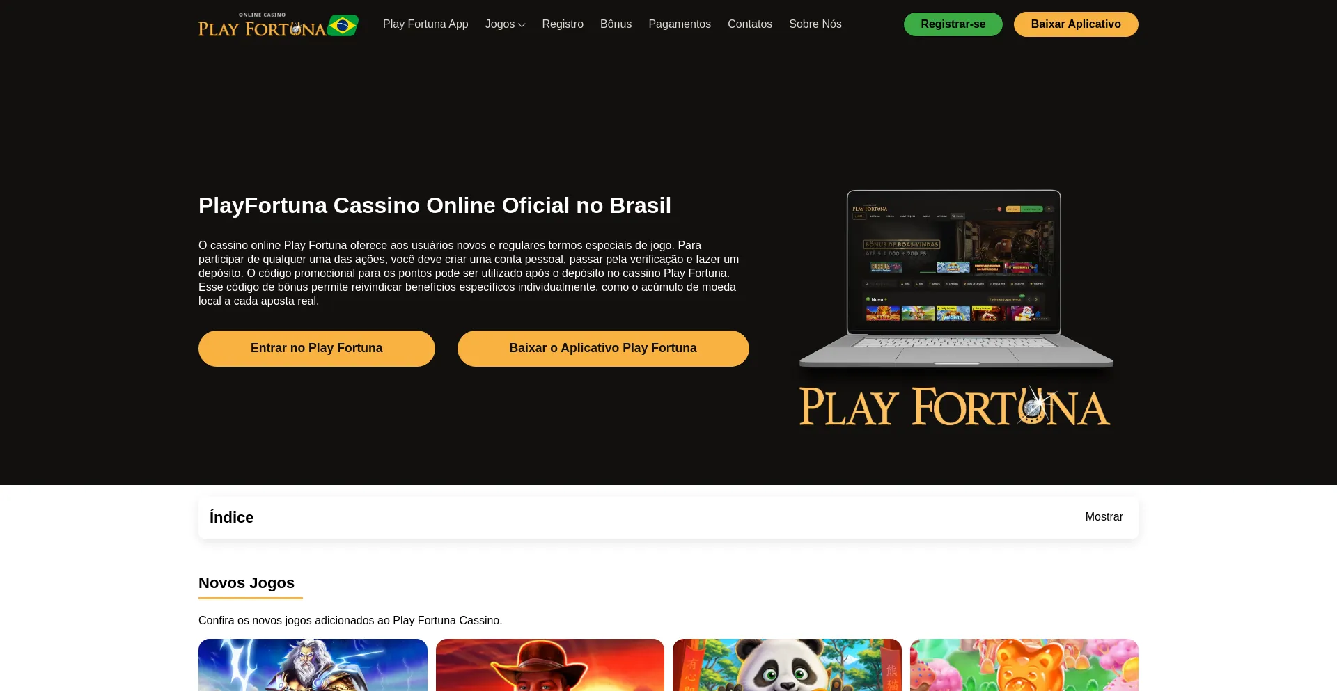 Website screenshot of Playfortuna1.com.br