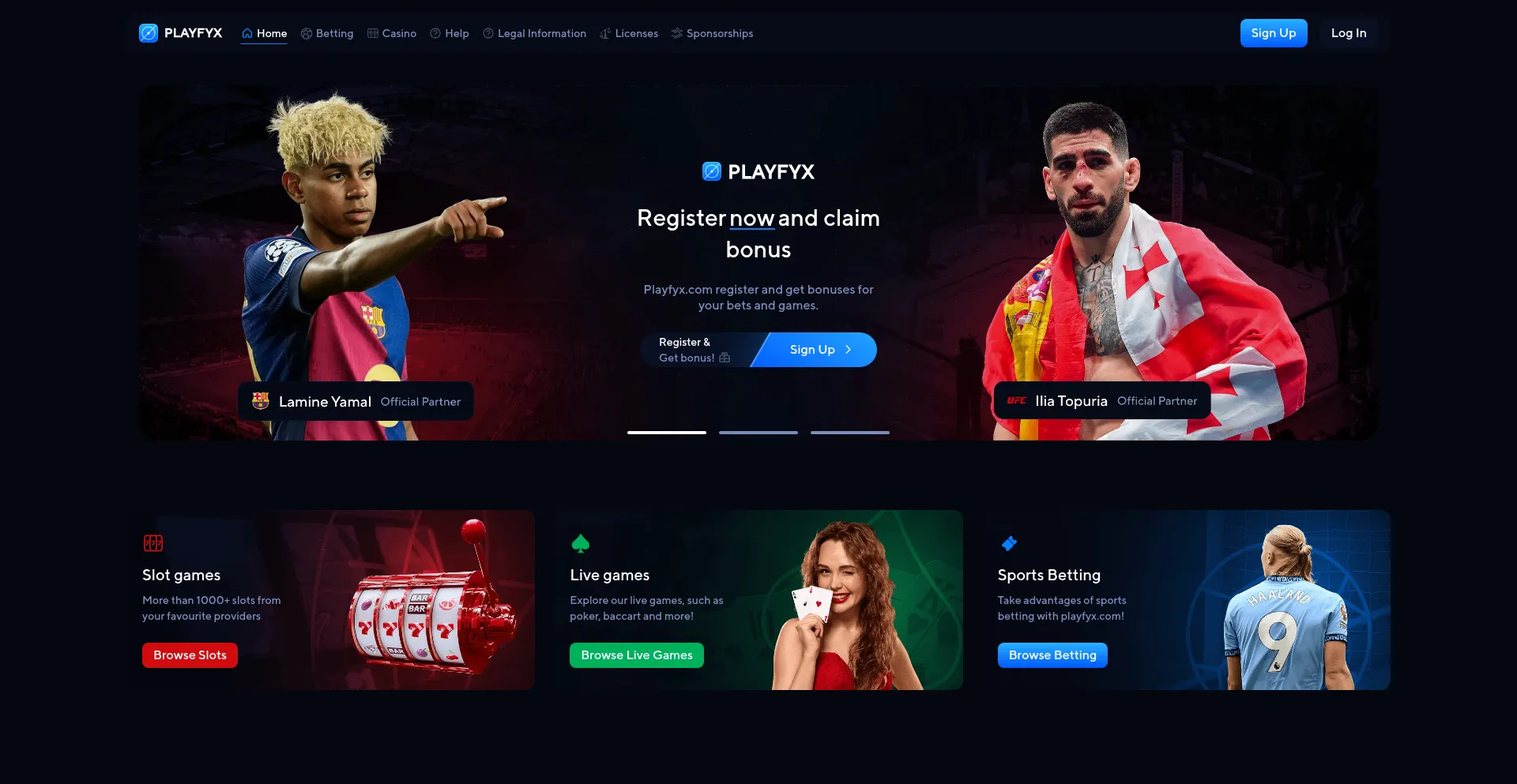 Website screenshot of Playfyx.com