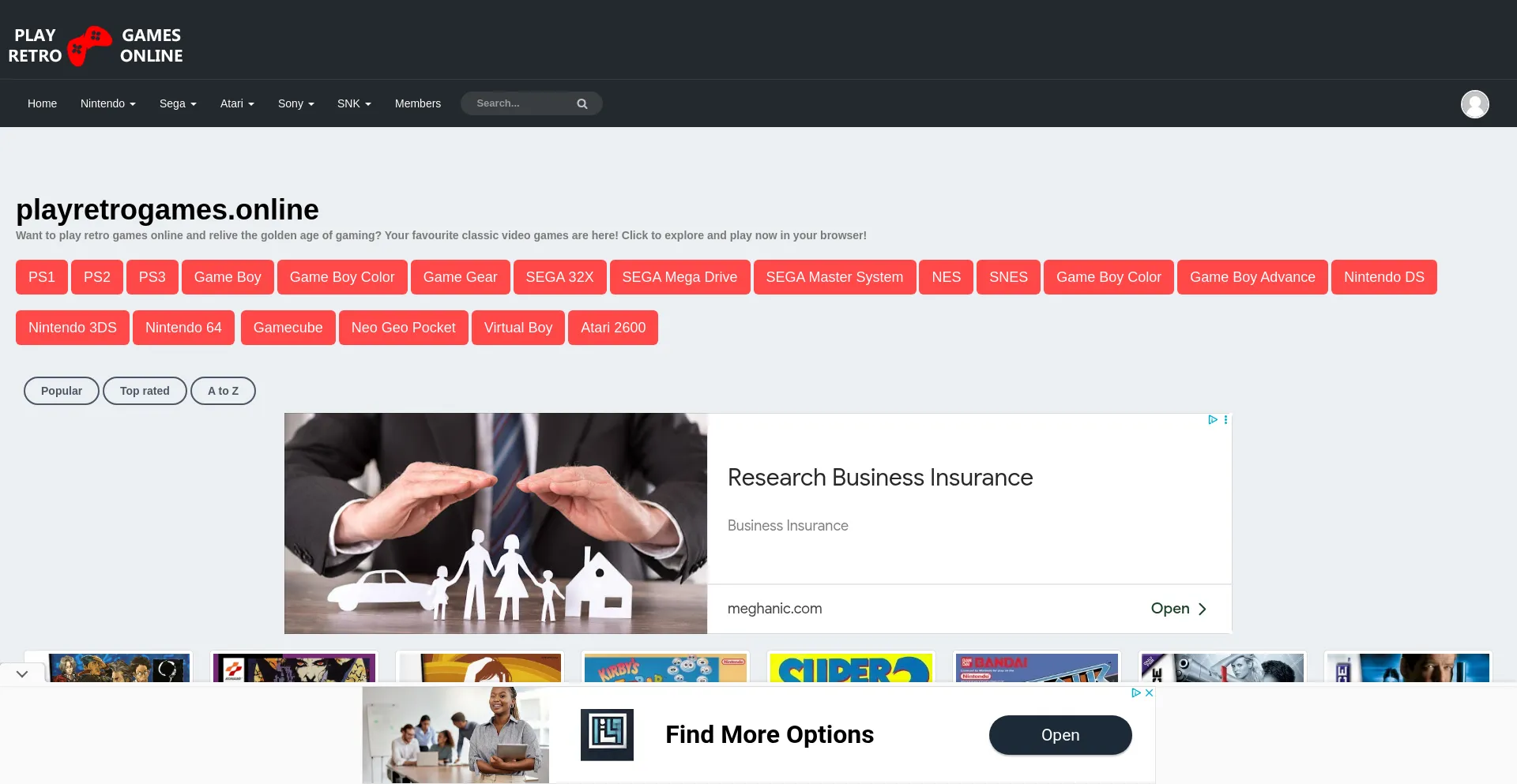 Website screenshot of Playretrogames.online