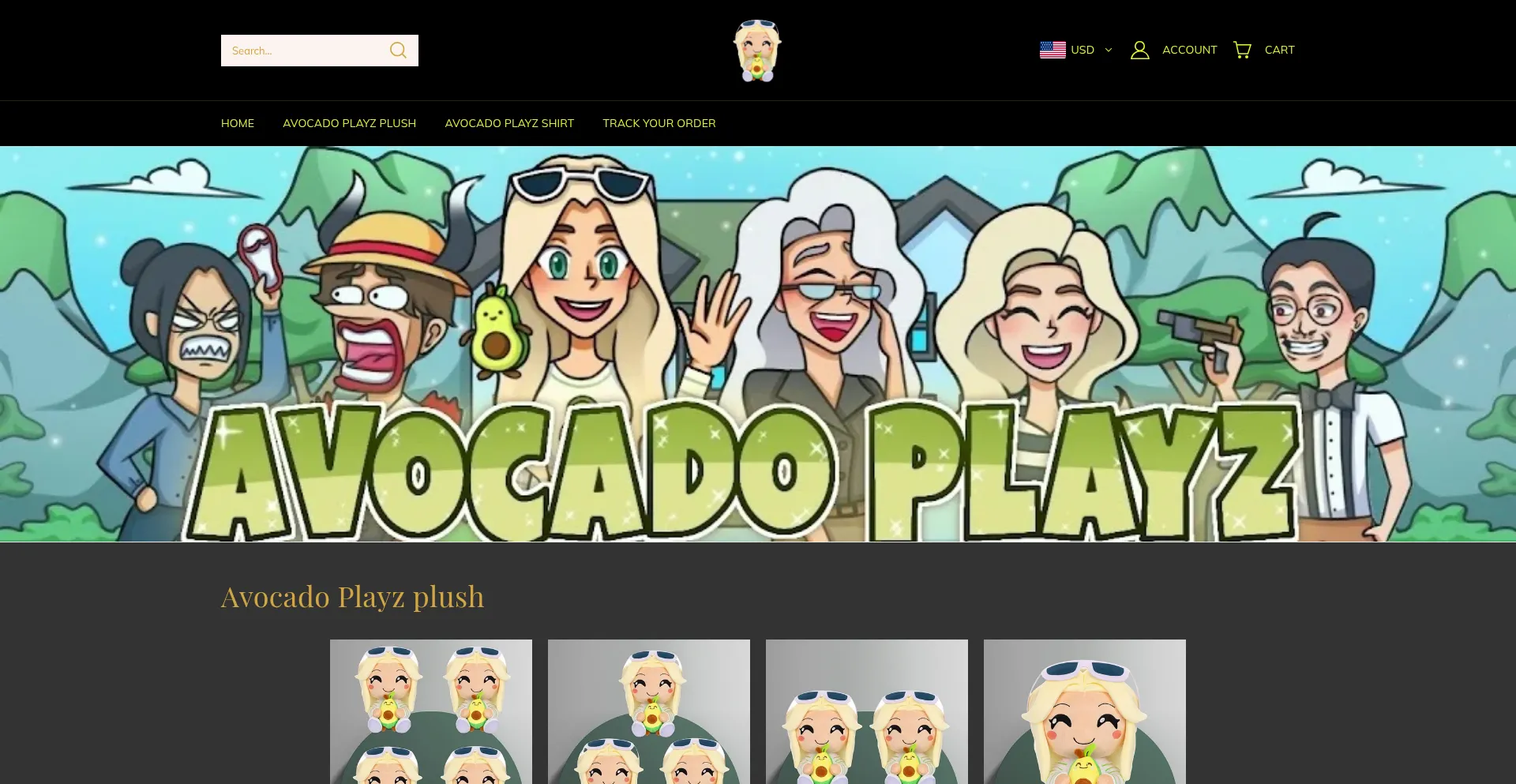 Website screenshot of Playzavocadoplushies.com